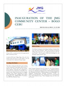 JMG PR No 004-15_Inauguration of Bogo Community Center