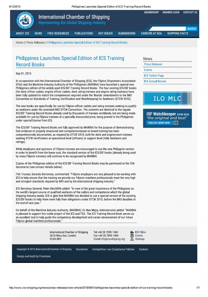ICS Press Release_Philippines Launches Special Edition of ICS Training Record Books
